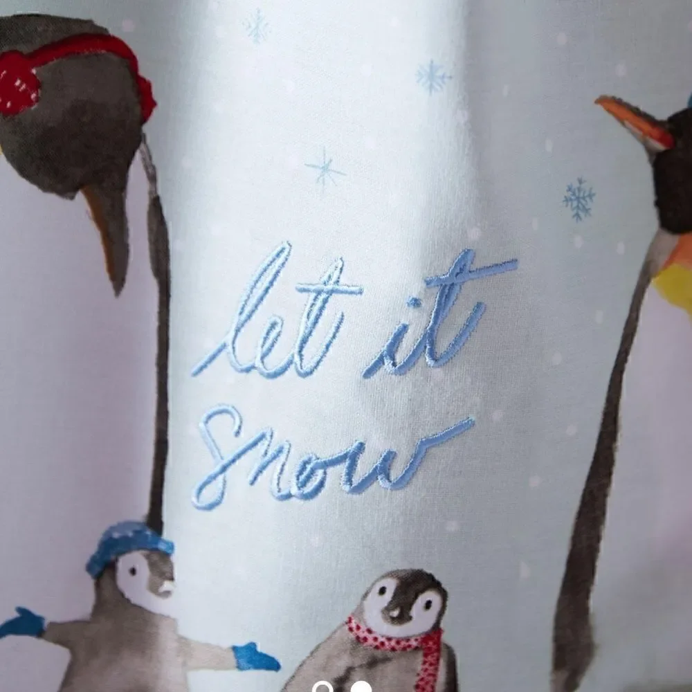 NWT ANTHROPOLOGIE Let It Snow Penguin Dish Towel Sky